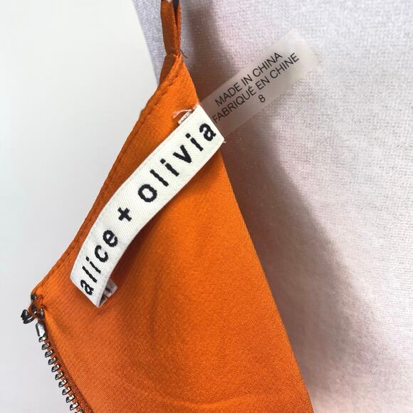 Alice + Olivia Delilah Silk Layered Mini Dress Orange Asymmetrical Hem Sz 8 - Picture 8 of 9